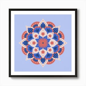 Modern dahlia mandala - red and blue Art Print