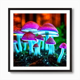 Colorful Mushrooms In The Forest Art Print