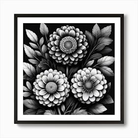 Black and white flowers 3 Art Print