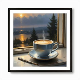 Coffee On A Window Sill 3 Art Print