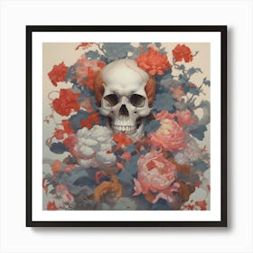 Skull With Flowers Art Print