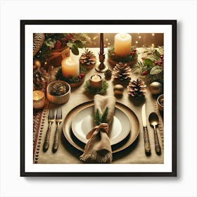 Holiday Feast Table: A Warm and Festive Scene with Space for Text or Custom Designs Art Print