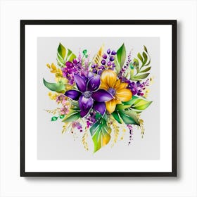 Watercolor Mardi Gras Flower Bouquets 2 Affiche