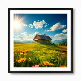 Firefly House, Sun, Cloud, Flower, Meadow, Nature, Landscape, Serene, Bright, Cheerful, Picturesque, (2) Art Print