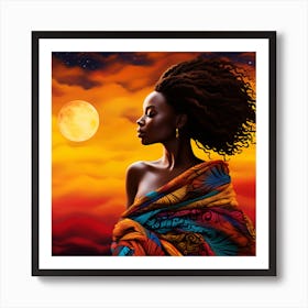 African Woman At Sunset 3 Art Print