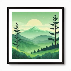 Misty mountains background in green tone 196 Art Print