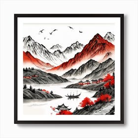 Chinese Landscape Mountains Ink Painting (99) Art Print