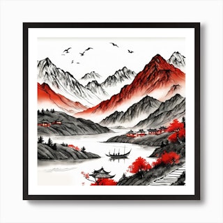 Chinese Landscape Ink Painting Mountains Graphic by 1xMerch