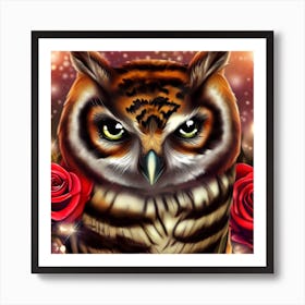 Owl With Roses 11 Art Print