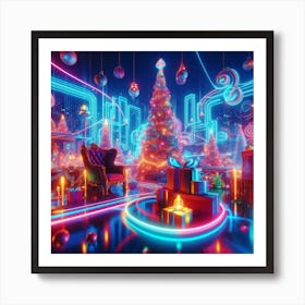 Neon Christmas Scene Art Print