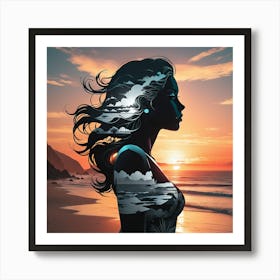 A Girl With Long Hair And Fantasy Designing Art Print