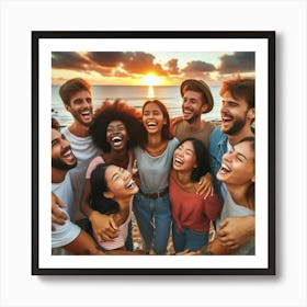 Group Of Friends Laughing At The Beach Art Print