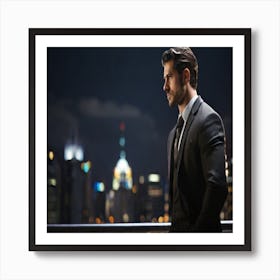 Businessman Standing At Night Art Print