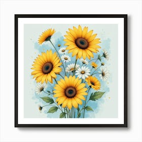 Sunflowers And Daisies Art Print