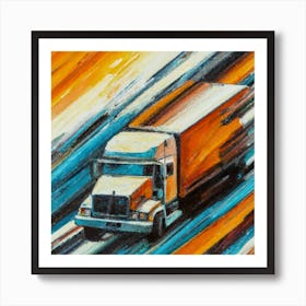 Abstract oil painting of truck with trailer 5 Art Print