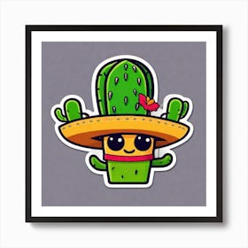 Mexico Cactus With Mexican Hat Inside Taco Sticker 2d Cute Fantasy Dreamy Vector Illustration (6) Art Print