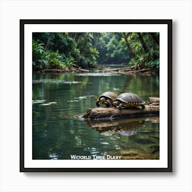 Turtles On A Log Art Print