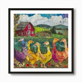 Geese On The Farm Kitsch Collage 2 Art Print