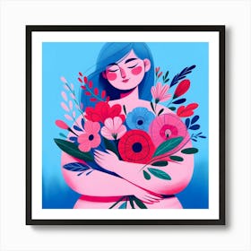 Illustration Of A Woman Holding Flowers 1 Art Print