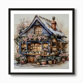 Charming Cottage with Rustic Garden: Cozy Home Design Inspiration Art Print