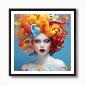 Portrait Of A Woman With Colorful Hair Art Print