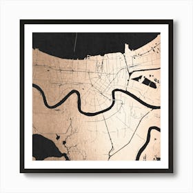 New Orleans Rose Gold On Black Street Map Art Print