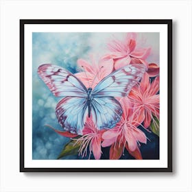 Butterfly On Pink Flowers Affiche