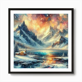 Montain lac oil painting abstract painting art 3 Art Print