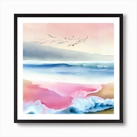 Watercolor  Of A Beach 1 Art Print