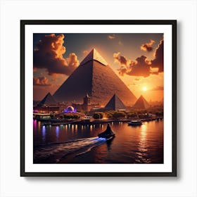 Egyptian Pyramids At Sunset 2 Art Print