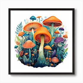 Mushrooms In The Forest 4 Art Print