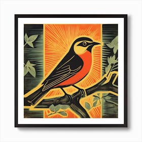 Retro Bird Lithograph Cedar Waxwing 2 Art Print