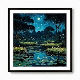 Starry Night In The Forest Art Print