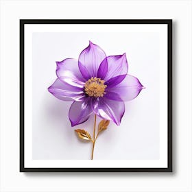 Purple Sheer Flower Trimmed In Gold Glitter With A Stem On A Plain White Background 3d 703153781 Art Print