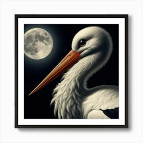Captivating Single Stork with Black Eye at Night: A Stunning Gustave Doré Masterpiece. Art Print