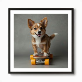 Corgi Puppy On Skateboard Art Print