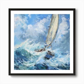 Sailboat In Rough Seas Art Print