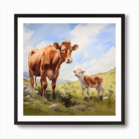 Cow And Calf Art Print