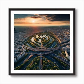 Paris Cityscape At Sunset Art Print