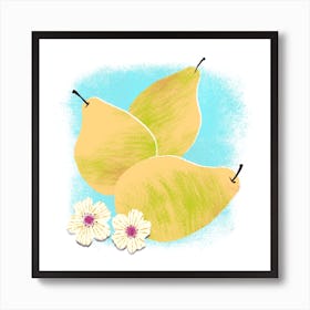 Fresh Yellow Pears With White Flowers  Square Art Print