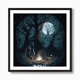 Witch Girl In The Forest Art Print