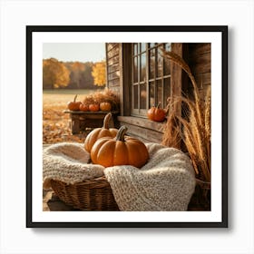 Autumn Pumpkins On The Porch Art Print