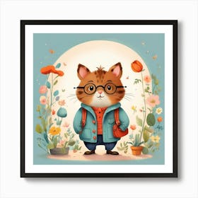 Cartoon Cat With Glasses Art Print