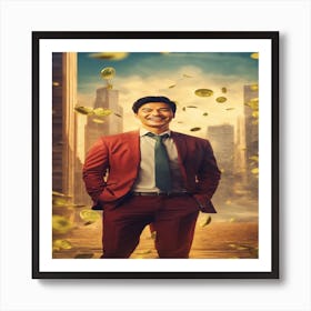 The Man Is Happy Because He Made Money In The Stoc Art Print