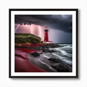 Lightning Storm At The Lighthouse Art Print