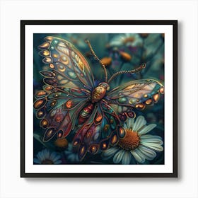 Butterfly On Daisies 9 Art Print