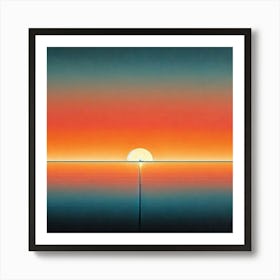 Glowing Sunset Over A Calm Ocean In Minimalist Painting Art Print