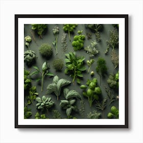 Fresh Herbs On A Grey Background Art Print