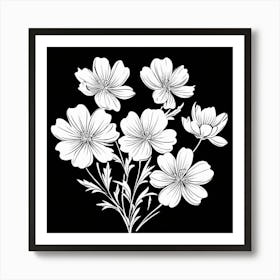 Cosmos Flower, Single Line Drawing Of The Flowers Pattern , Black And White Flowers 1 Art Print