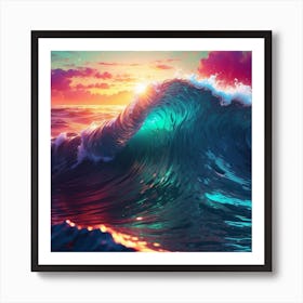 Ocean Wave At Sunset Art Print